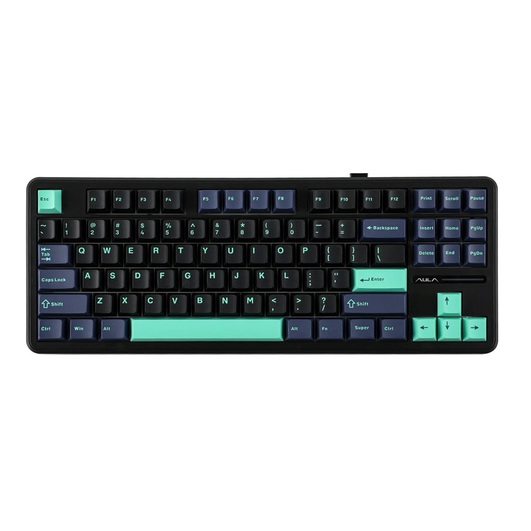 aula gasket f87 pro keyboard black cyan blue graywoodv4 rgb
