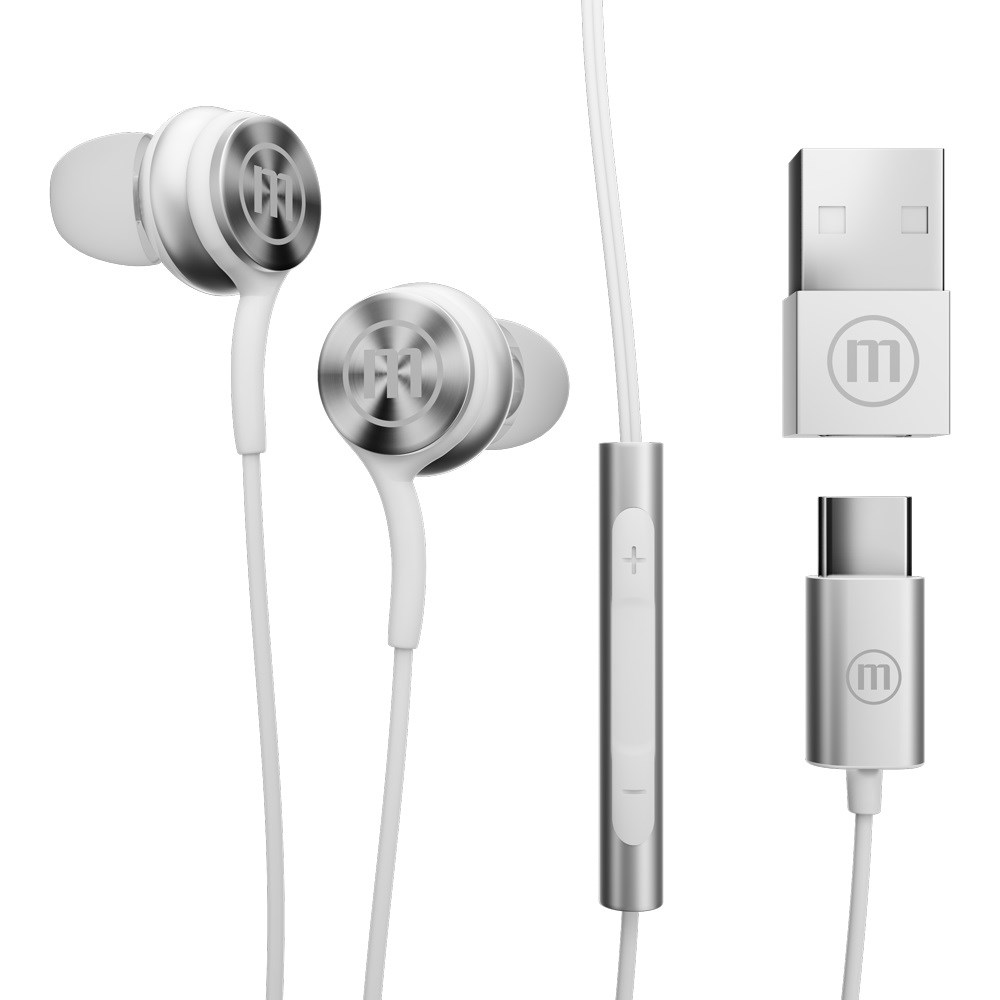 maxell xc1 usb c wired headphones with usb a adapter white 2