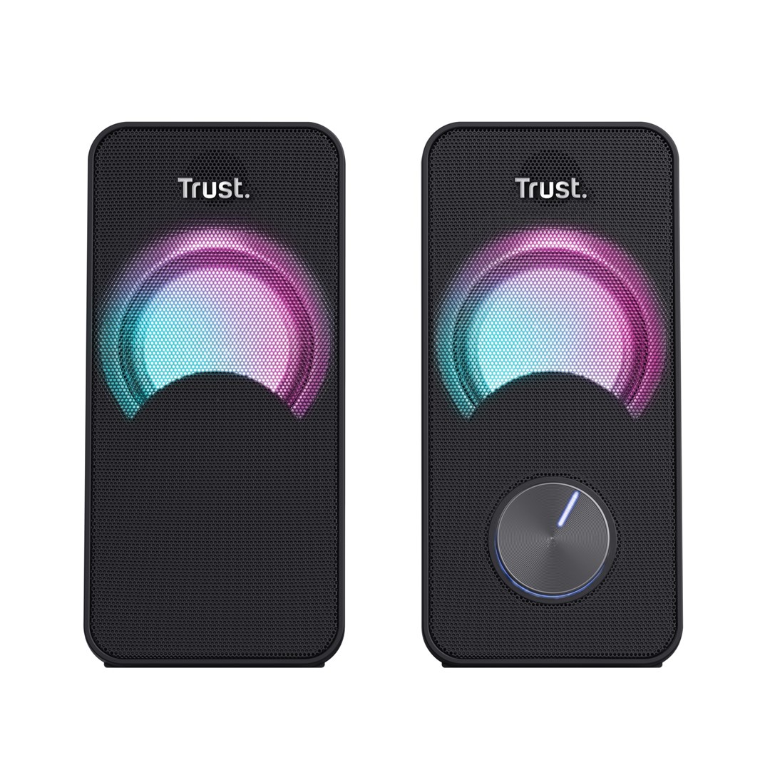 trust arys rgb led illuminated 2 0 speaker set black