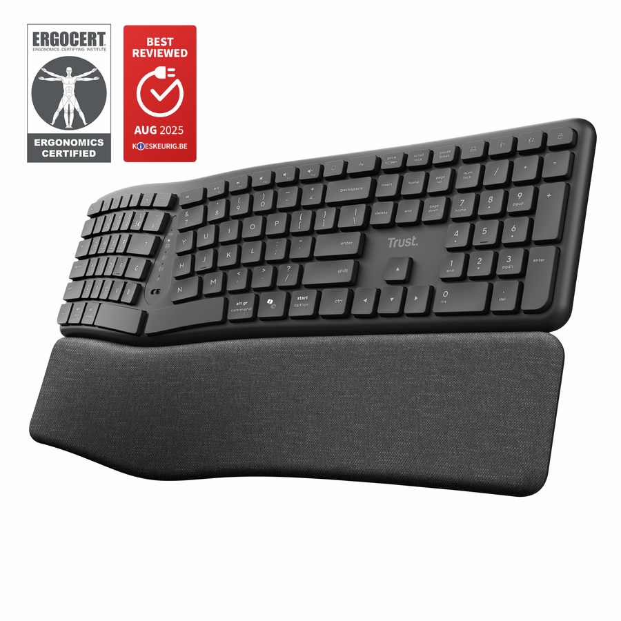 trust keyra ergonomic multidevice wireless keyboard